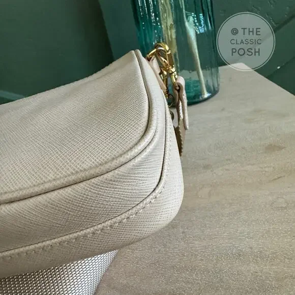 EUC Prada Re-edition Saffiano Mini Beige Crossbody Bag Gold HW - Picture 4 of 12